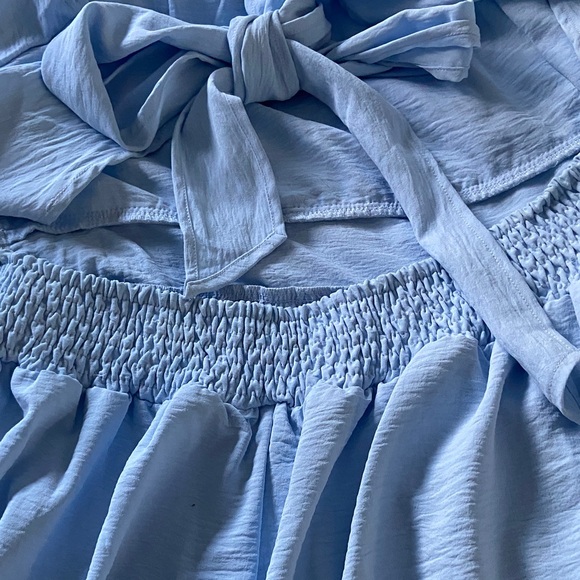 Light Blue Off-Shoulder Ruffle Mini Dress - Picture 3 of 4